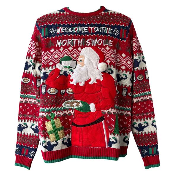 Blizzard Bay North Swole Muscle Santa Cookies & Milk Christmas Sweater Size Med - Picture 1 of 5